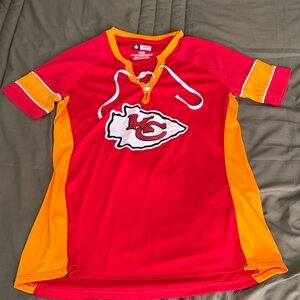 Kansas City Chiefs Womens Red and Gold Jersey-Style Top